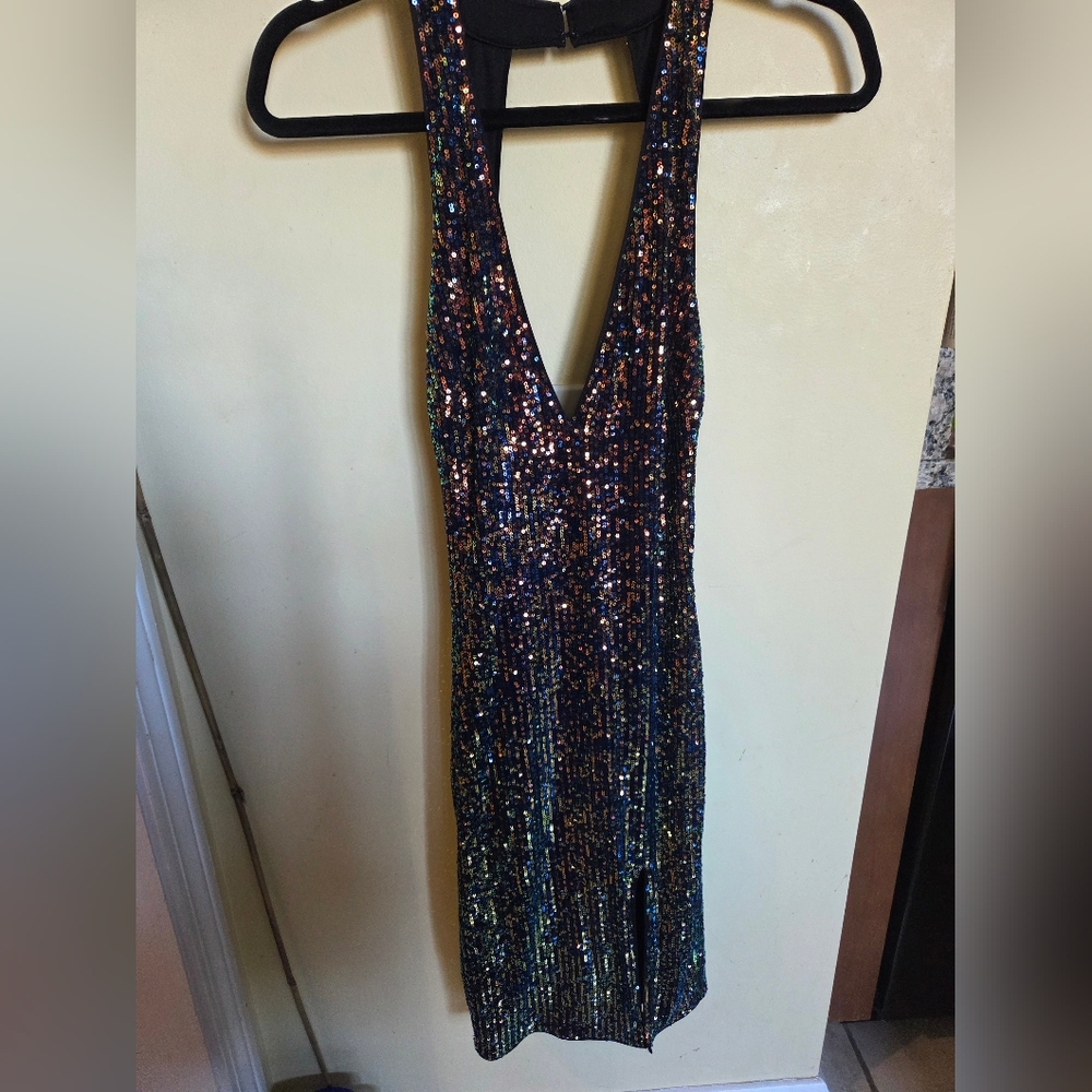 Windsor Multicolor Sequin Backless Dress Blue/ Gold